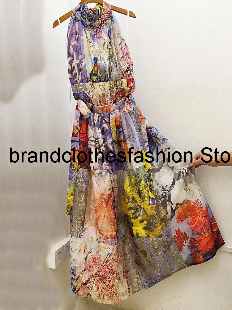 

Женское длинное платье с цветочным принтом и открытой спиной, из 2021 льна