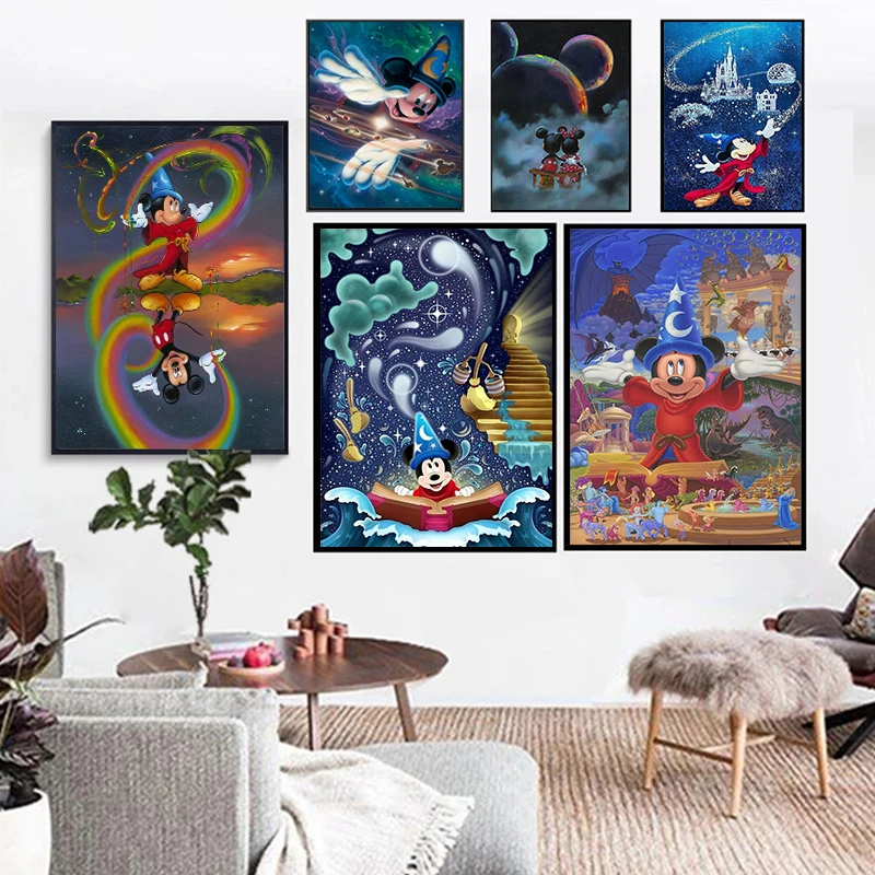 

Disney Canvas Painting Wall Art Magical Magician Mickey Mouse Posters And Prints For Kids Bedroom Cartoon Home Decor Cuadros
