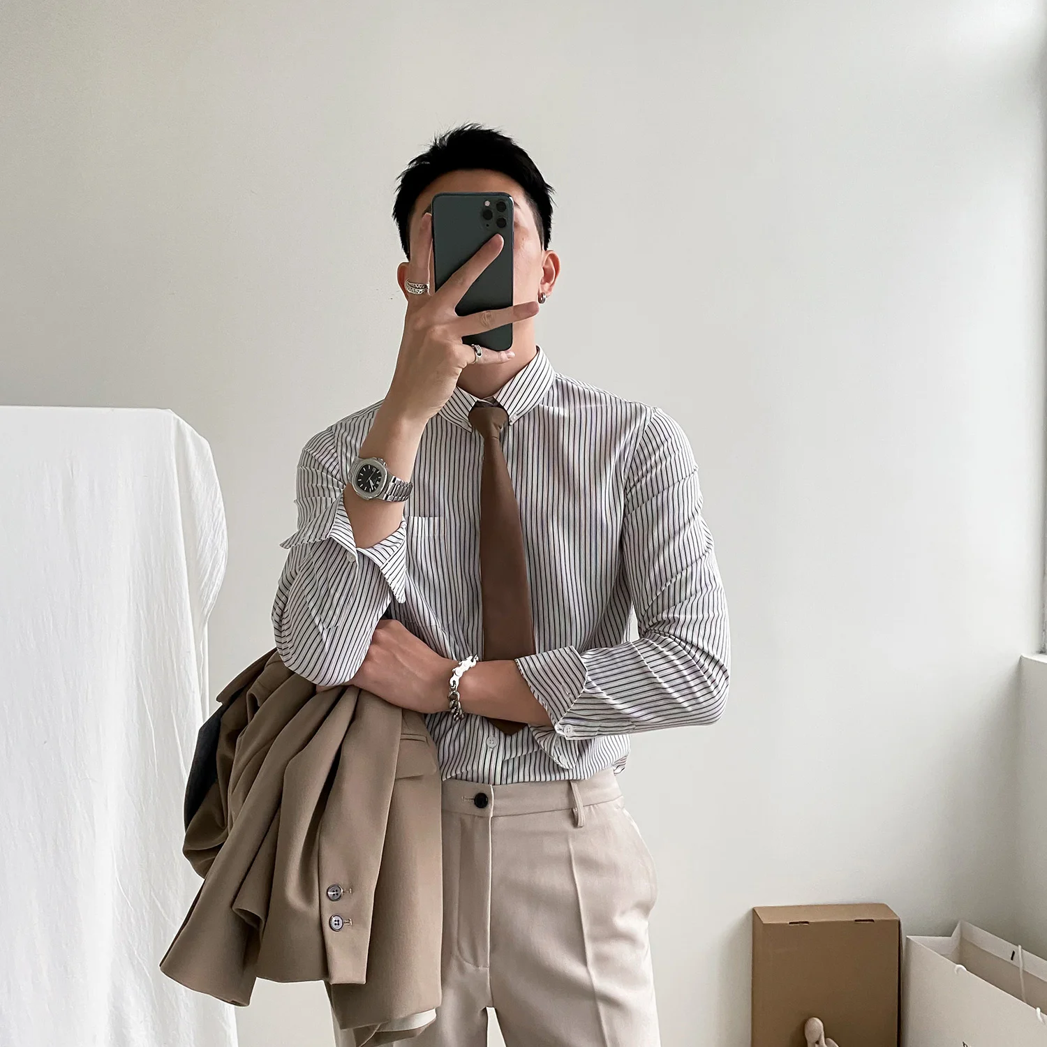 

Men Shirt Brand Fashion 2021 Long Sleeve Casual Shirt MenSlim Fit Striped Shirts Men Formal Wear Business Blouse Homme O270