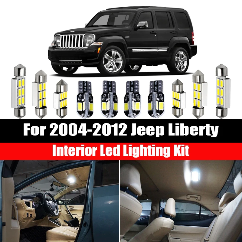 Kit de luz Interior LED Canbus sin errores, Jeep Liberty accesorios para coche, mapa, luz de matrícula para maletero, 13x, 2004-2012