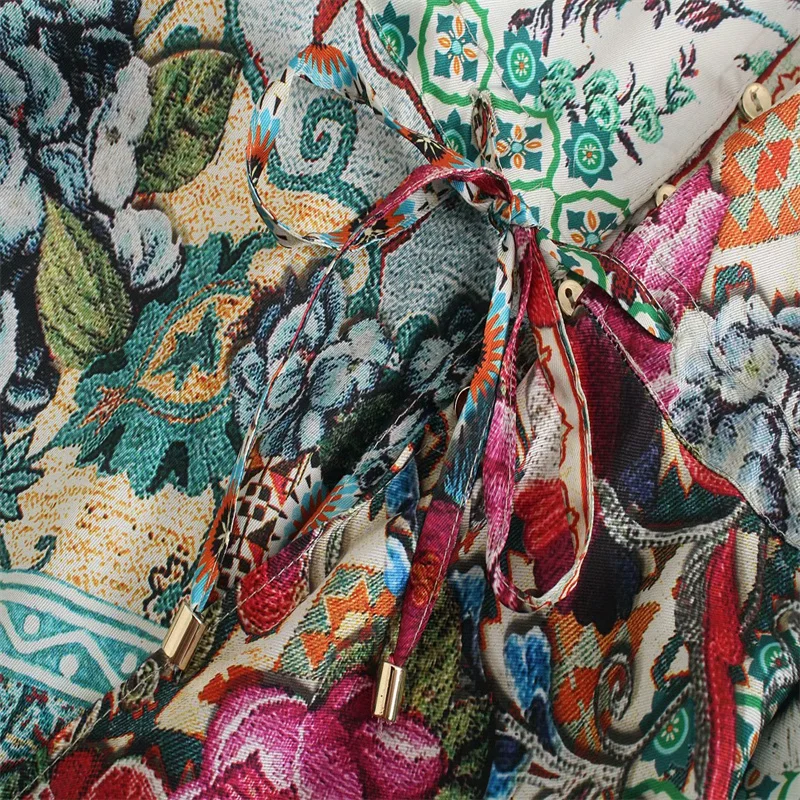 

Za 2021 Patchwork Printed Shirts Women Fashion Lapel Long Sleeve Tops Chic Waist Tied Asymmetric Hem Button Summer Woman Shirt