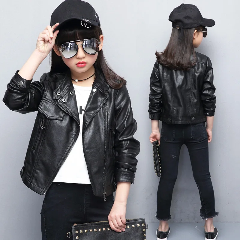 Куртка на молнии из искусственной кожи для девочек 4-12 лет | Детская одежда и обувь