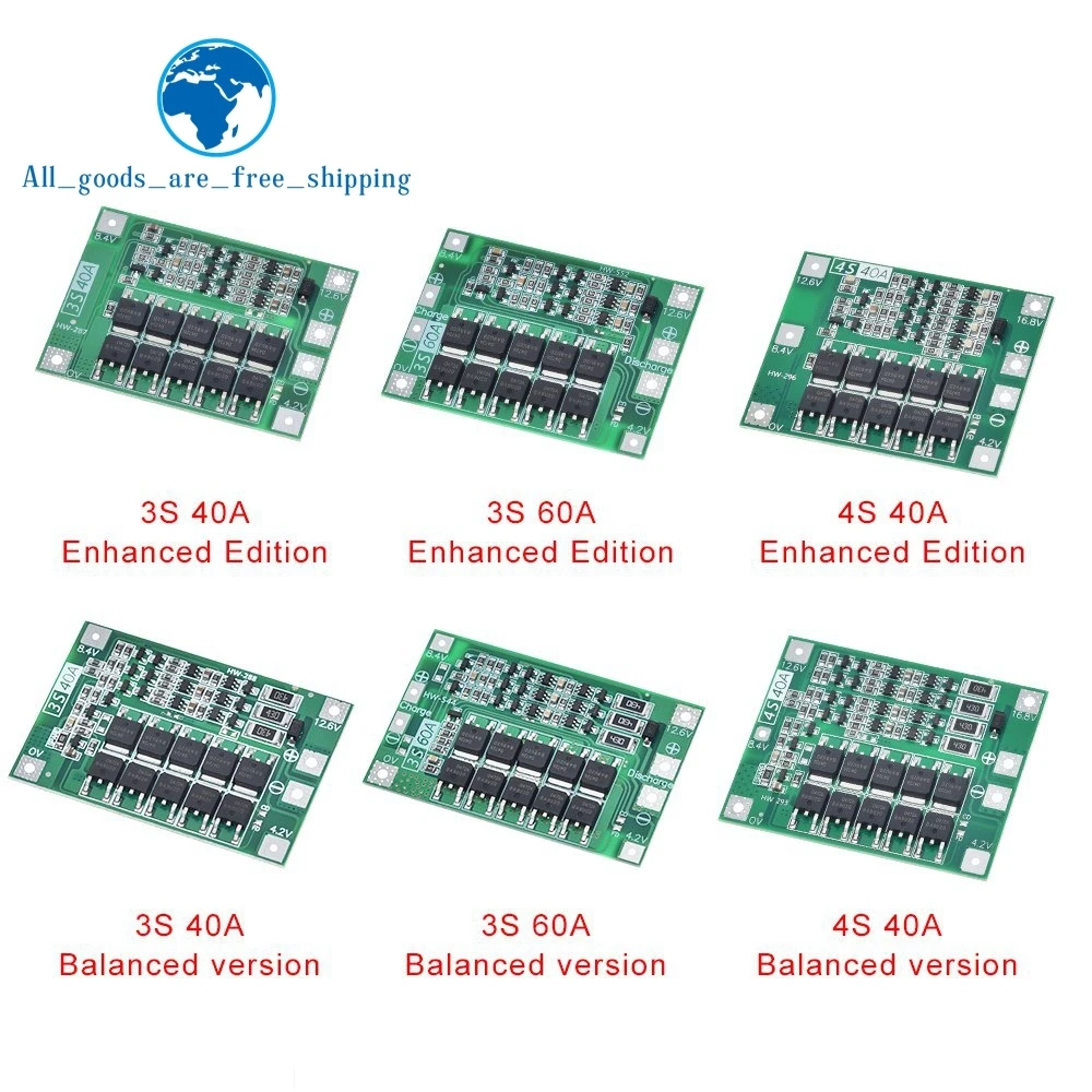3 S/4S 40A 60A литий-ионный аккумулятор Защитная плата 18650 BMS для электродвигателя 11,1 V 12,6 V/14,8 V 16,8 V