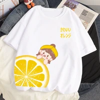 summer loose casual tshirt 100 cotton t shirts harajuku streetwear kawaii lemon girl printed short sleeved t shirt women tops