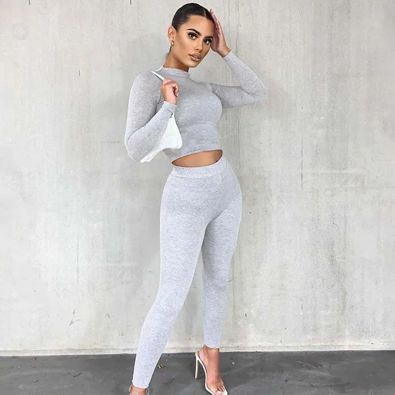 

2020 Autumn Workout Tracksuit Women Sweat Suits 2 Piece Set Crop Top And Pants Joggers Female Matching Sets Outfits For Women