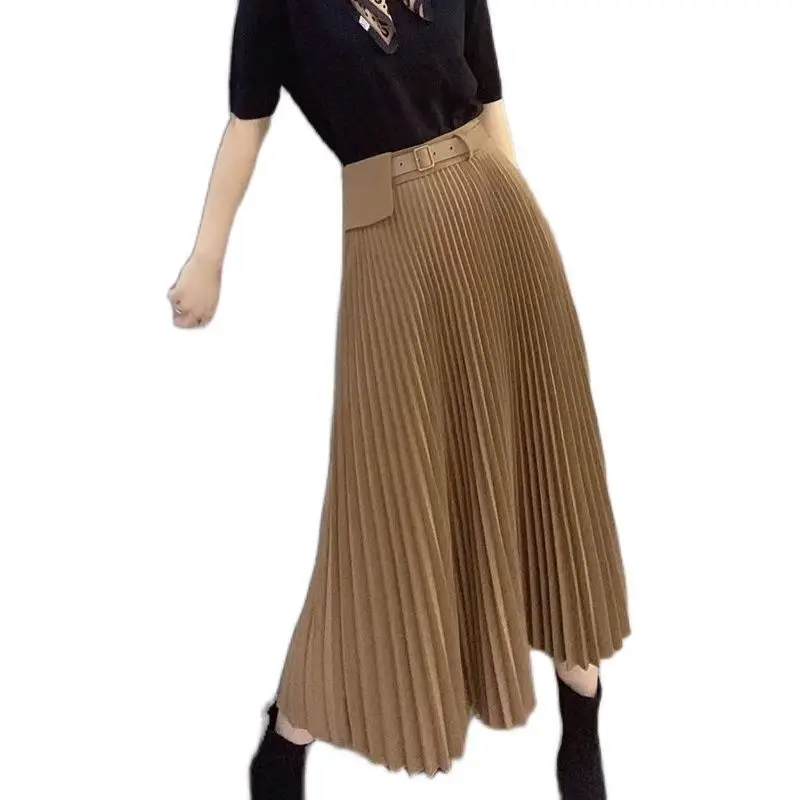 

Autumn and winter new Women's solid color high waist Pleated Skirt Women Skirts High Street Style A-line - Fashion Skirts Y177