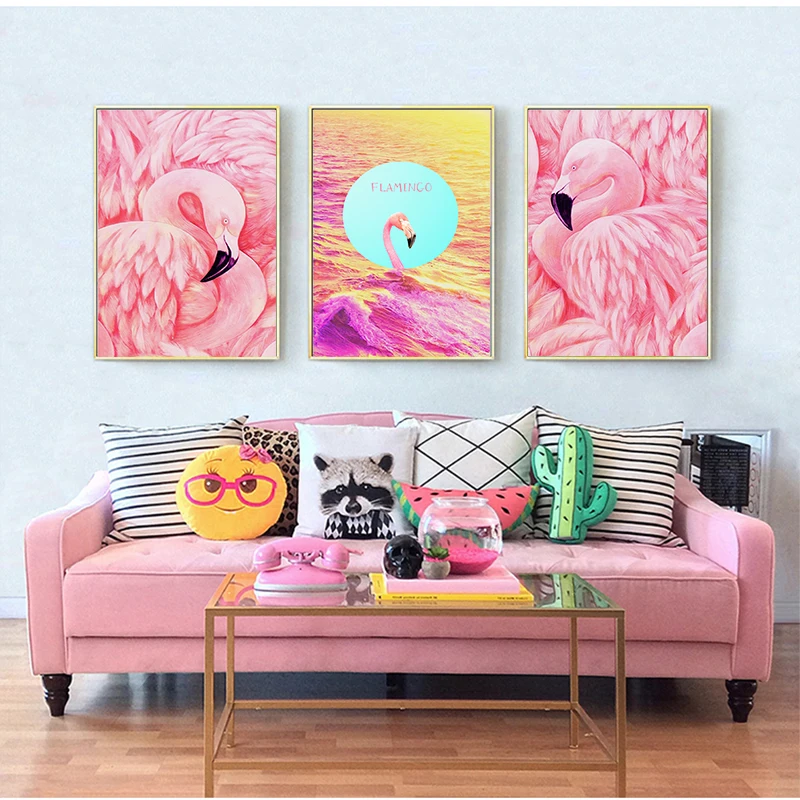 Элегантный акварельный Фламинго Корона Холст плакат и печать настенная живопись