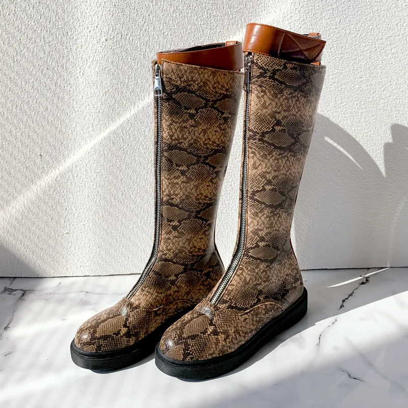 Женские сапоги с принтом змеиной кожи Meotina осенне-зимние длинные до колена на