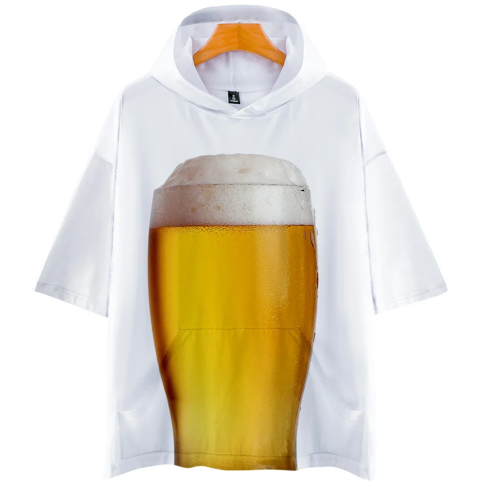 

High quality Cool T-shirt Men or Women hot 3d T-shirt Beer Day print 3D Loose hooded short-sleeved T-shirt