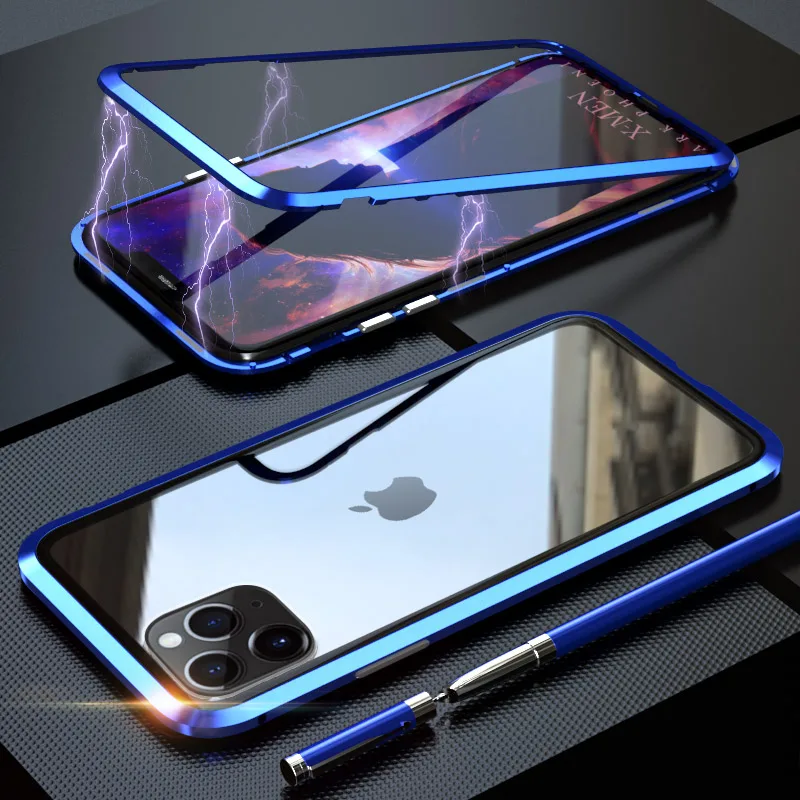 Магнитный адсорбционный чехол для телефона iPhone 11 Pro Max, чехол с магнитом для iPhone 11 Pro Max, чехол, чехлы из металла, Bumber Coque - Цвет: Blue