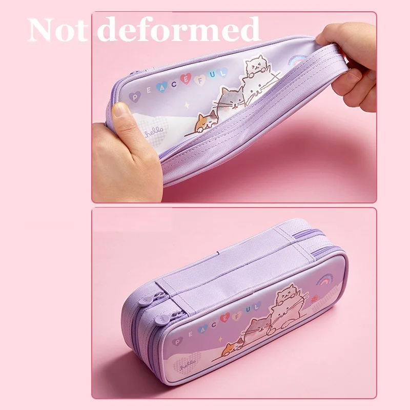 

Double Layers Pencil Bag Large Capacity Cartoon Cats Girl Students Sationery Storage Bag Zipper Pen Case School Home Test 67092