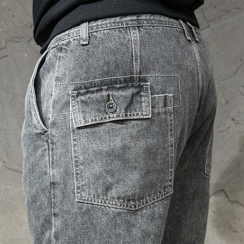 Мужские облегающие джинсы винтажные серые прямые брюки уличная одежда хип хоп