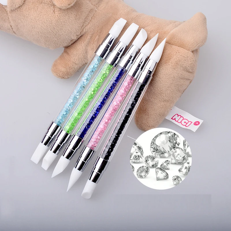 

1 PC Double-Headed Super Soft Silicone Pen Rhinestone Nail Art Brush Pen Silicone Head Carving Dotting Tool for Women DIY Brush