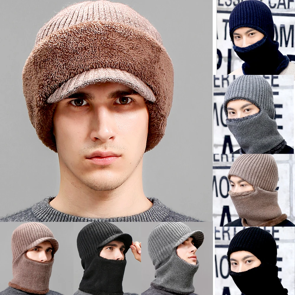 Зимние шапки для мужчин Skullies Beanie шапка зимняя шапка мужской женский шерстяной шарф шапка s Набор Балаклава маска Knitted шапка вязаная шапка