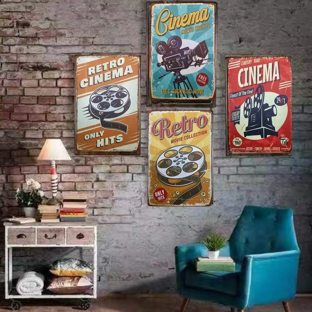 

AIQIBAO Metal Vintage Tin Sign Decor-Cinema for Movie House Bar Pub Funny Retro Art Sign 12X 8"