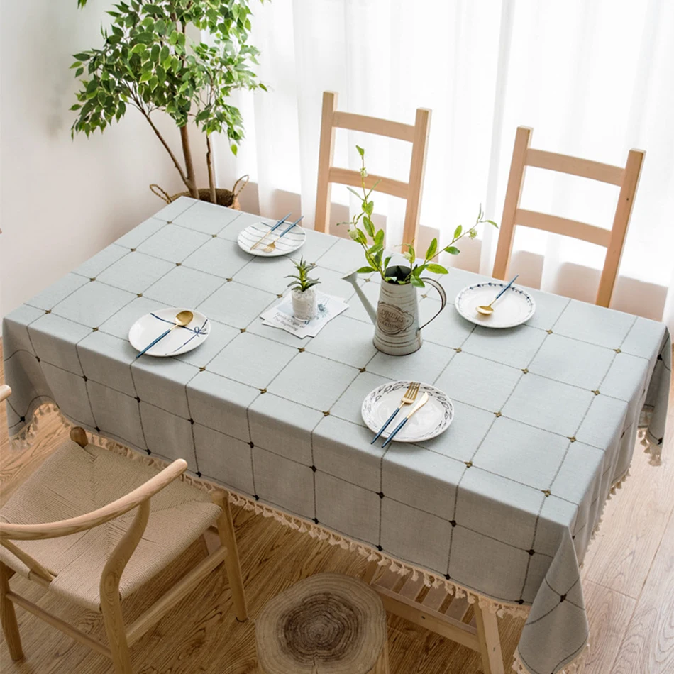 Плотная ткань вышивка клетчатая скатерть хлопок лен защита от пыли с клетчатым