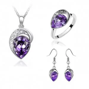 049 purple Розничная, классические свадебные ювелирные наборы в форме сердца, Австралийский Кристалл, подвеска, ожерелье, серьги, браслет и кольцо, очаровательные ювелирные изделия - Окраска металла: 049 purple