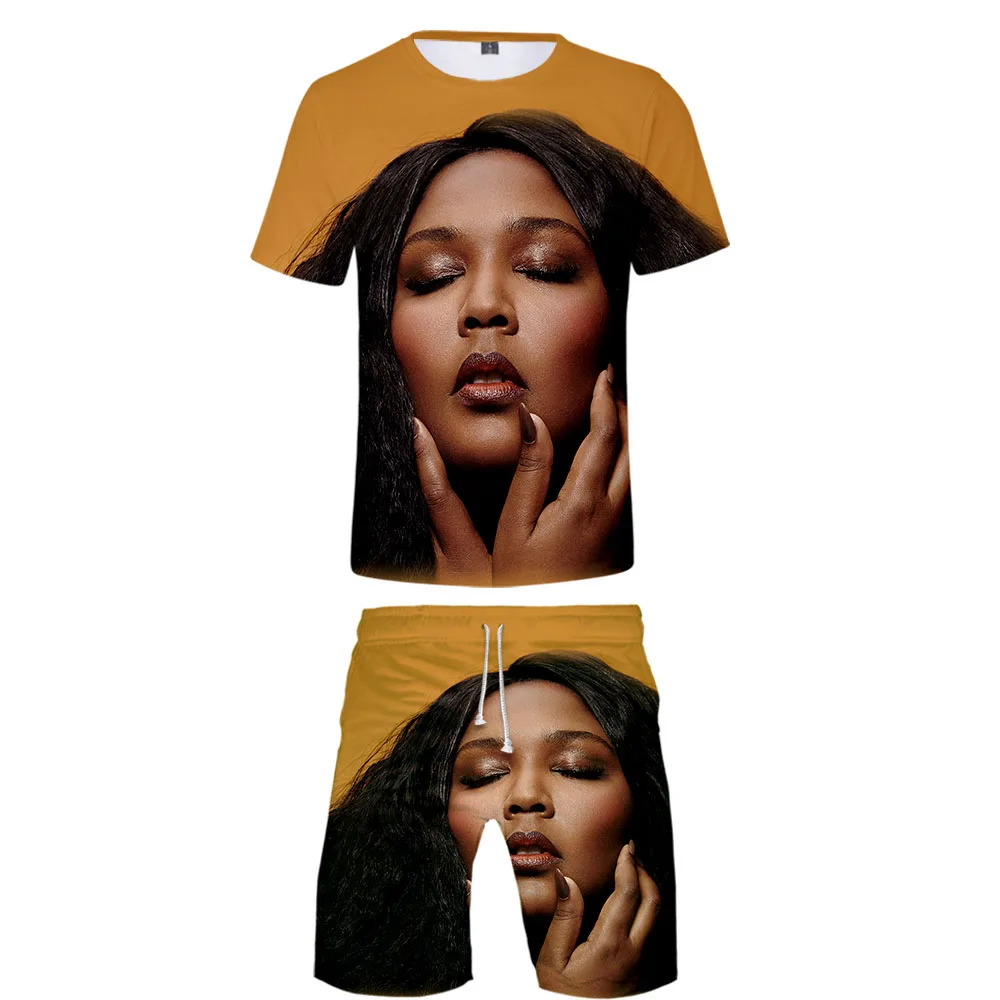 Новинка 2019 комплект из футболки с 3d принтом Raper Lizzo и коротких штанов спортивный