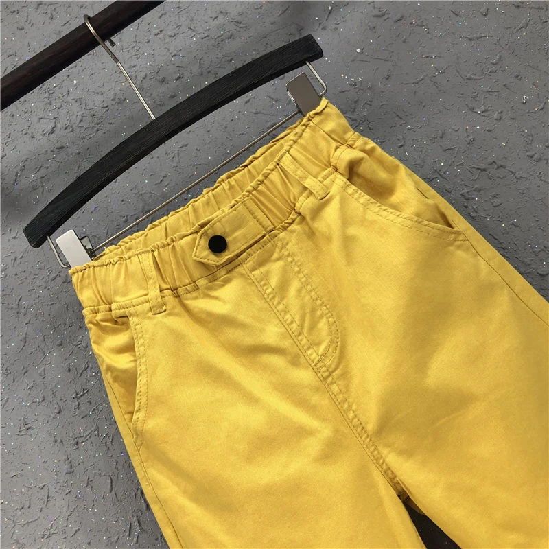 

New Arrival Summer Women Harem Pants All-matched Casual Cotton Denim Pants Elastic Waist Plus Size Yellow White Jeans