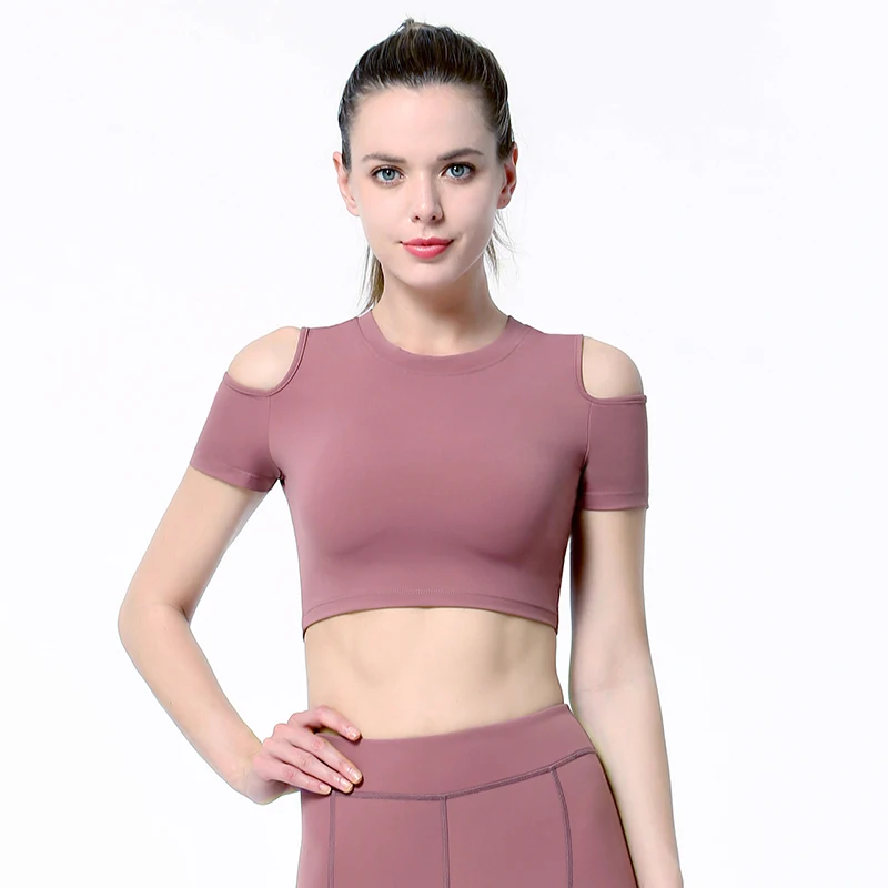 Футболка для спортзала или йоги с круглым вырезом женский топ фитнеса коротким