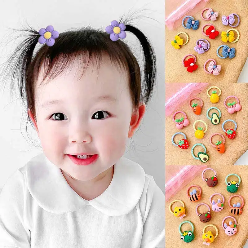 

10pcs Baby Kid Girl Cartoon Flower Elastic Hair Band Fruit Hair Rope Ring Tie Sweet Hair Accessories резинки для волос детям
