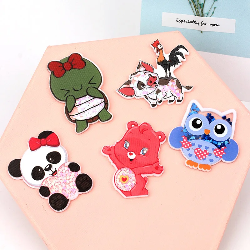 

IBOWS Acrylic Quicksand Shakers Flat Back Stickers Back To School Animals Theme DIY Hair Bows Decoration Crafts Supplies 5 pcs