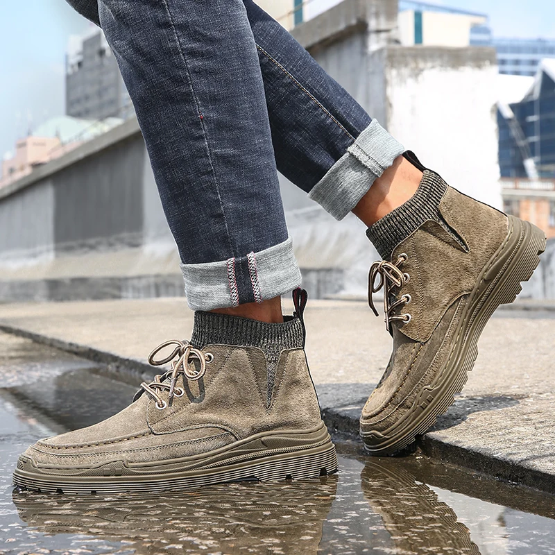 

Casual Sneaker Man Shoes Men Sports 2020 High Top Sneakers Flat Mens Leisure For Hightop Leather Men's
