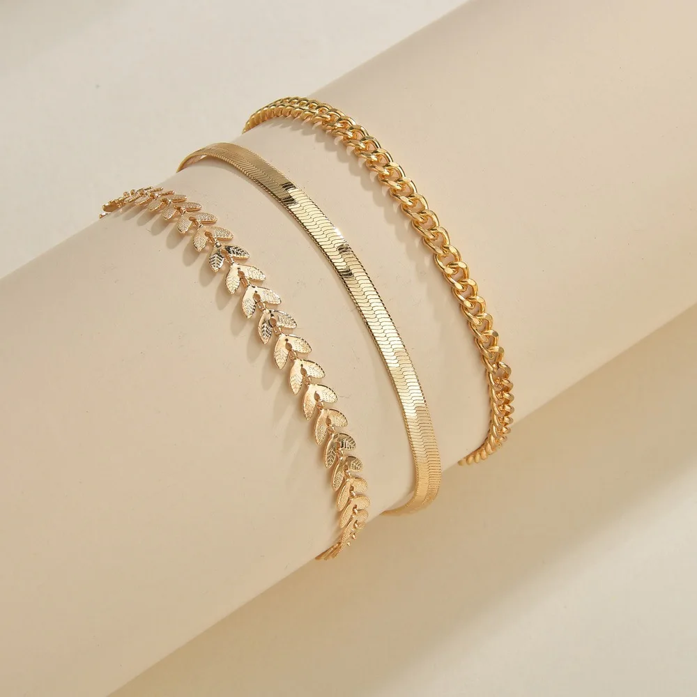 

3Pcs/lot Gold Color Simple Chain Anklets Sets for Women Beach Foot Jewelry Leg Chain Ankle Bracelets Women Accessories New Trend
