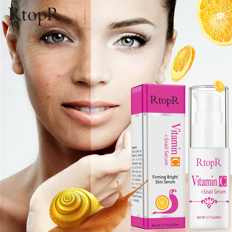 

RtopR Hyaluronic Acid Vitamin C Snail Serum Whitening Moisturizing Anti-Aging Shrink Pore Oil Control Facial Essence Skin Care
