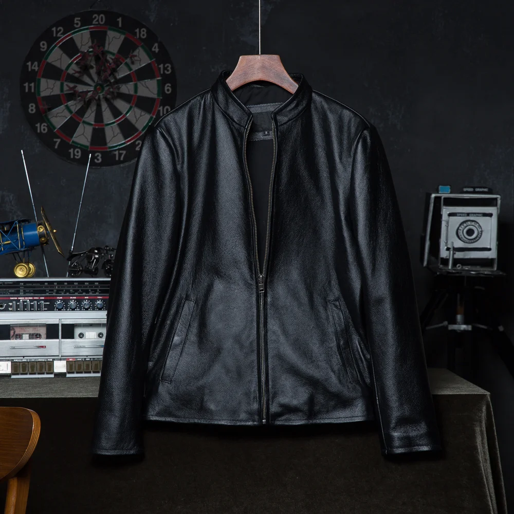 

Natural 100% Cowhide Leather Jacket Slim Men Skin Clothing Male Coat Autumn Spring Asian Size S-6XL Wholesale Drop Shipping