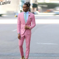 pink slim fit groom wear one button notched lapel two pieces wedding tuxedos custom made suits set
