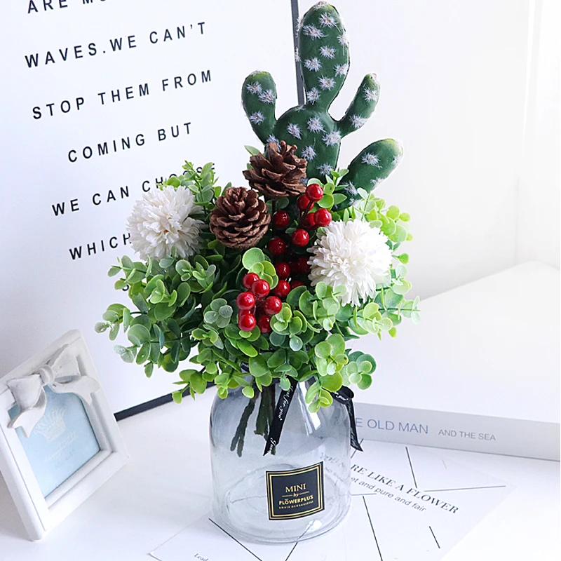 Современная стеклянная ваза + набор искусственных цветов декор для домашней