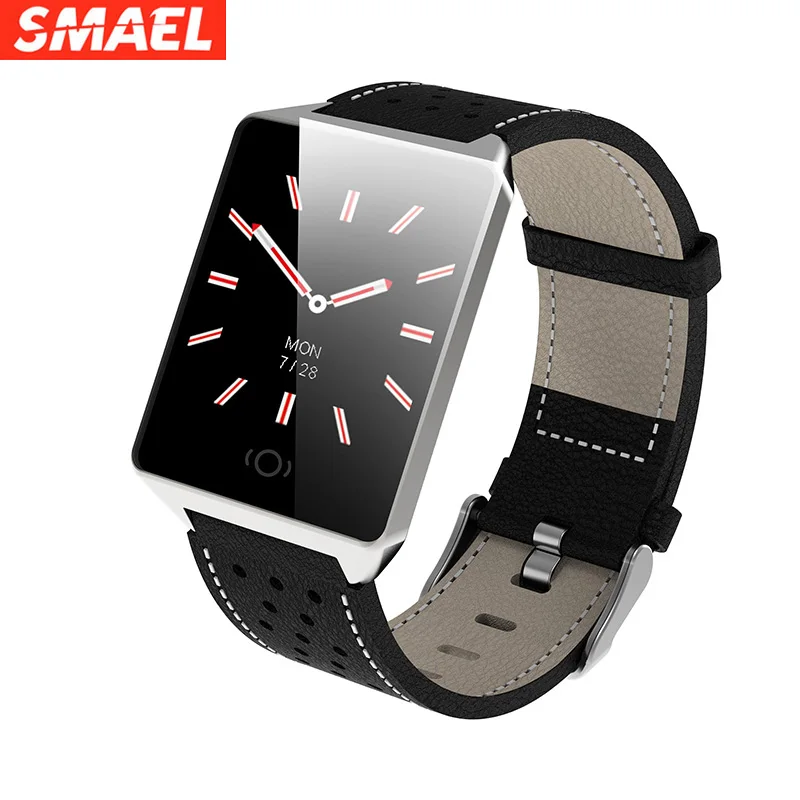 Смарт часы с кожаным ремешком квадратным экраном закаленным стеклом магнитной