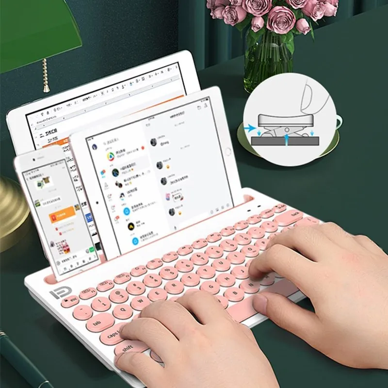 Беспроводная Bluetooth клавиатура с держателем складная беспроводная для IOS Android Ipad
