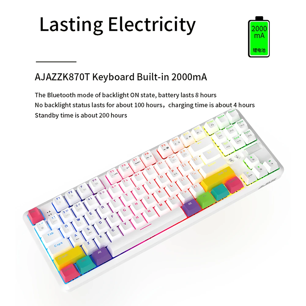Механическая клавиатура 87 клавиш RGB Двухрежимная Bluetooth-совместимая беспроводная клавиатура колесо прокрутки спутник переключатель 2000 мА