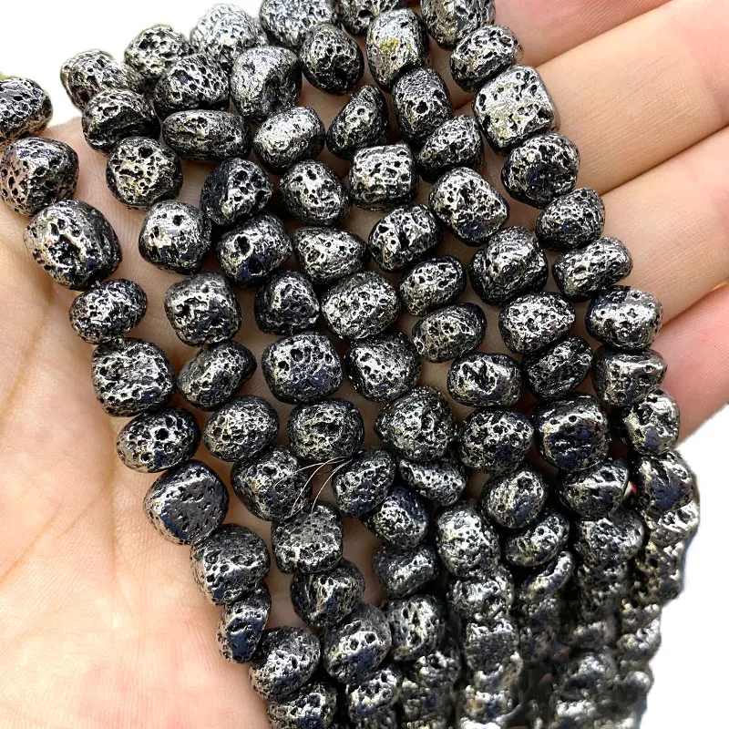 

Wholesale Natural Stone Plated Gun Black Lava Rock Irregular Rough Spacer Beads For Jewelry Making DIY Bracelet Neckalce 8-9MM