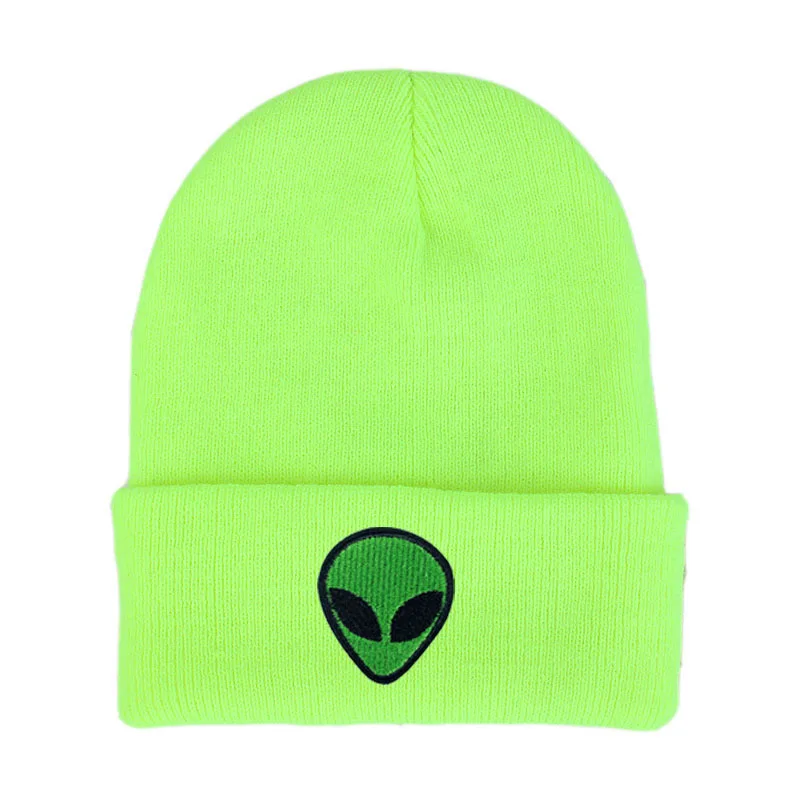 light green Милая вязаная Зеленая Шапка инопланетянина, Шапка-бини инопланетянина для женщин, Шапка-бини с вышивкой, мужская шапка с вышивкой - Цвет: light green