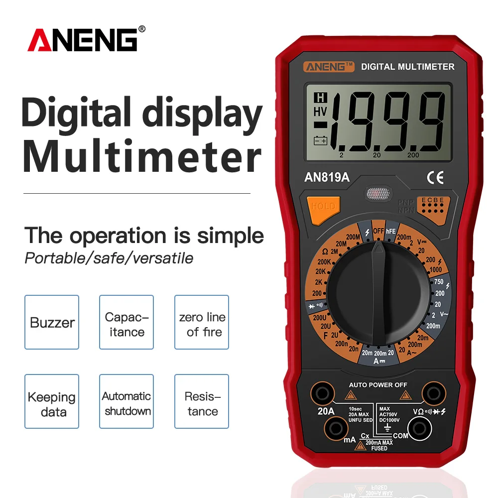ANENG AN819A Цифровой мультиметр Esrmeter True Rms цифровой тестер вольтметр батареи Multimetro
