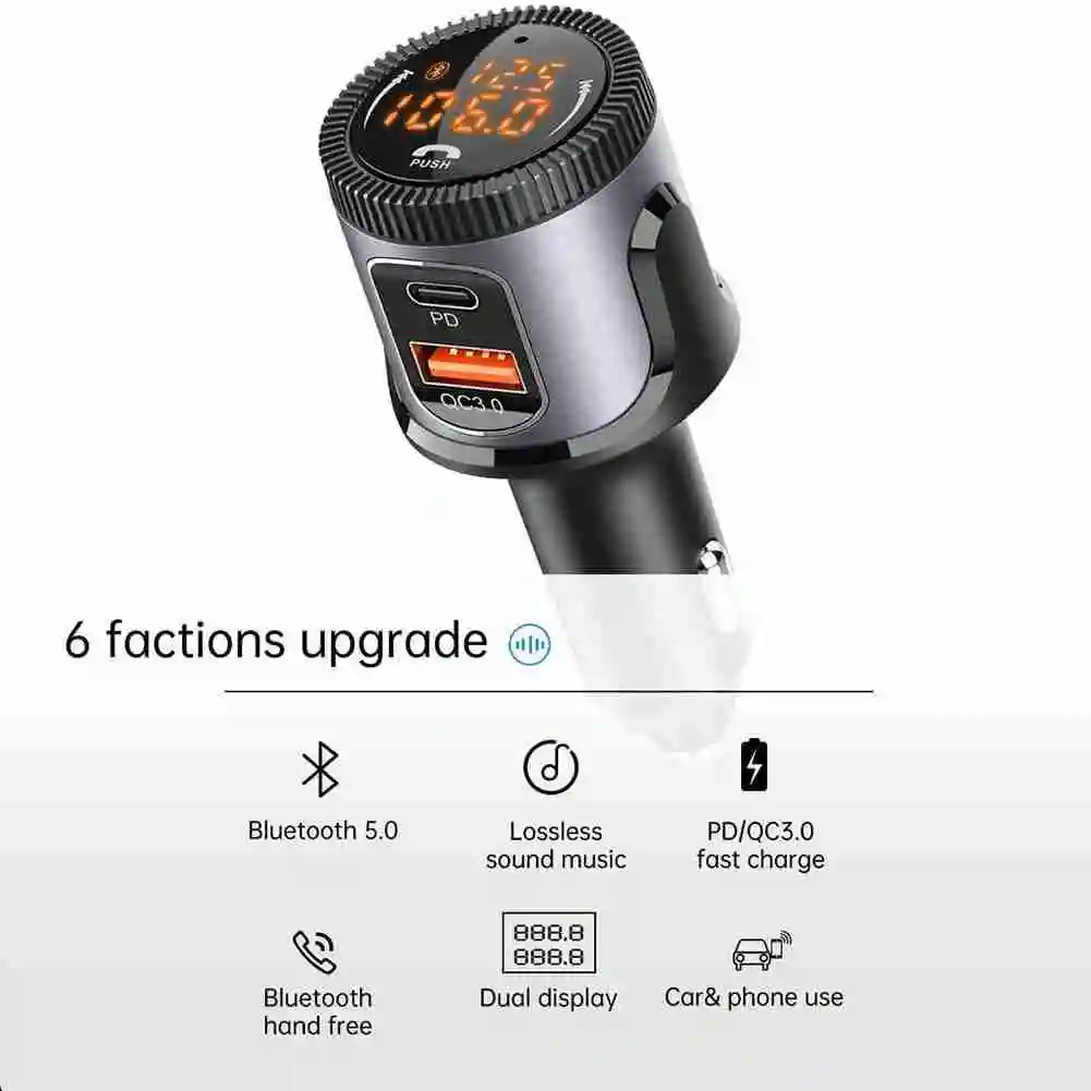 

Car Bluetooth 5.0FM Transmitter Wireless Hands-free Car Kit FM Radio18W Quick Charge 3.0 USB Adapter MP3 Player