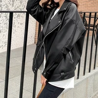 faux leather jacket women casual pu loose motorcycle jackets female streetwear oversized coat korean chic autumn leather jacket