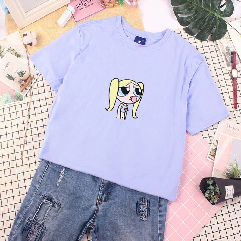 Новинка 2020 года Kawaii Хлопковая Футболка с буфами Модная женская одежда в стиле