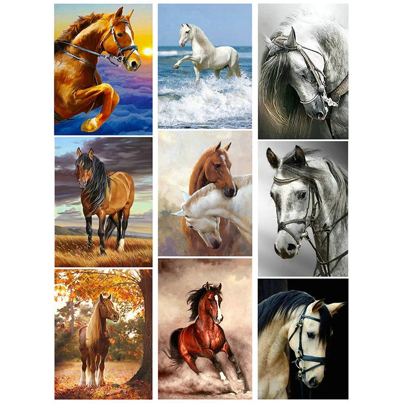 Полная дрель квадратная Алмазная 5D DIY алмазная живопись снег две лошади вышивка