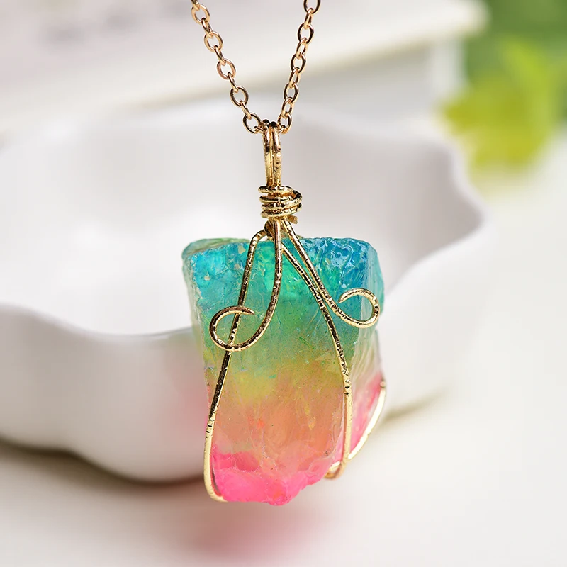 

100% A Natural Crystal Plating Rock Pendant, Mineral Specimen, Reiki Jewelry, Energy Healing Stone, Women Trinket Souvenir Gift