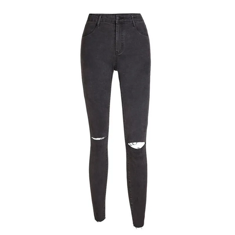 Новые темно серые джинсы брюки для женщин узкие рваные со средней посадкой