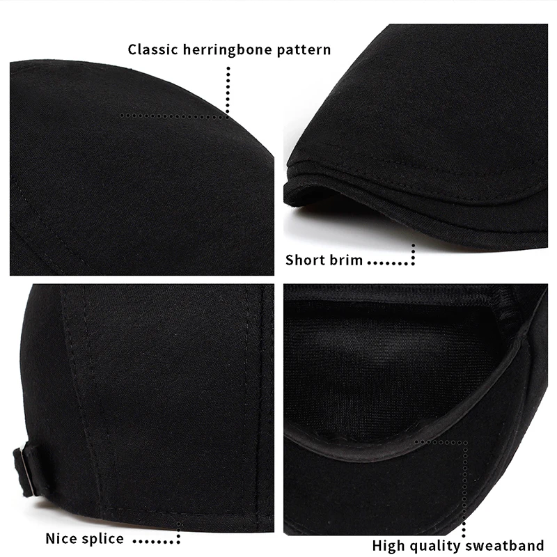 

2019 Berets baumwolle Britischen Vintage Flache Kappen Gatsby Solide Grau Schwarz Herbst Winter Einstellbar Fahrer