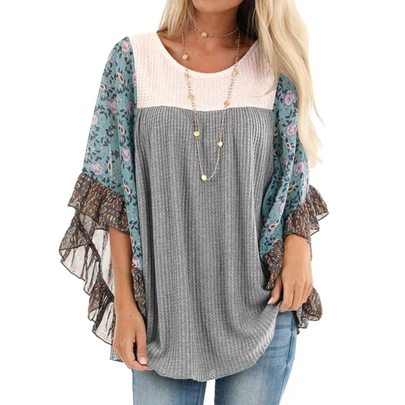 Для женщин размера плюс 5XL свободного кроя с круглым вырезом футболка длинным