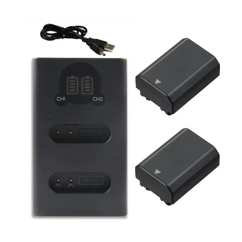 Аккумулятор NP FZ100 2 шт. + зарядное устройство с двумя USB портами для Sony Alpha a9 a9R a9S A7R