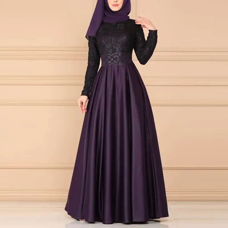 Purple MISSJOY мусульманское женское Платье абайя кружевное винтажное арабское кимоно Jubah Дубай элегантная Исламская одежда Femme Robe S-5XL Платье - Цвет: Purple