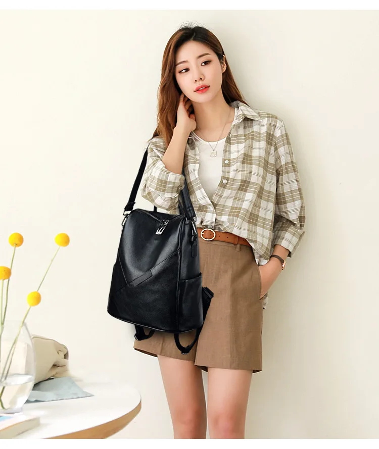 

PU Backpack Women 2020 Women's Small Backpack Large Capacity Versatile Fashion Handbags Cowhide Bag Soft Leather