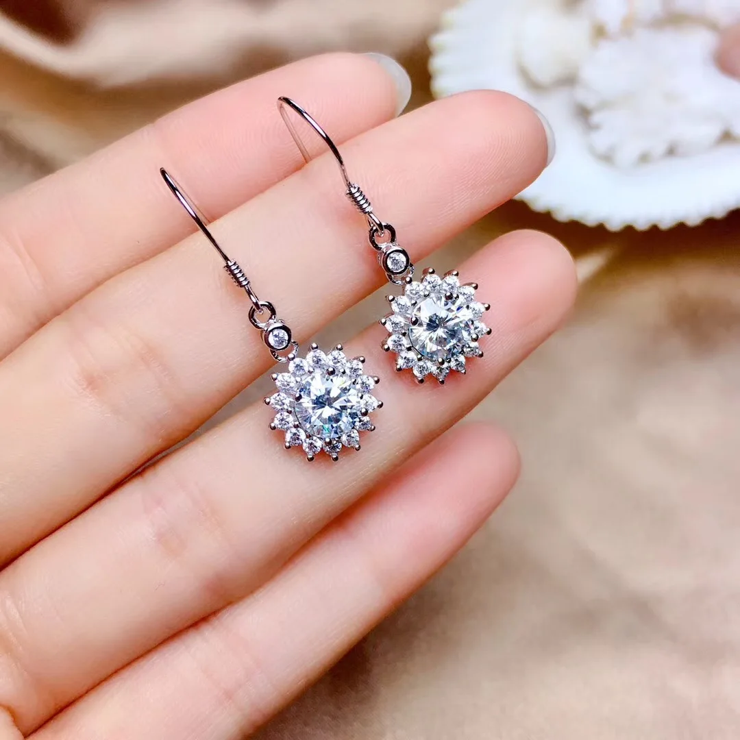 

2021shinning natural moissanite gemstone earrings real 925 silver hook earrings shiny gem better than diamond party gift